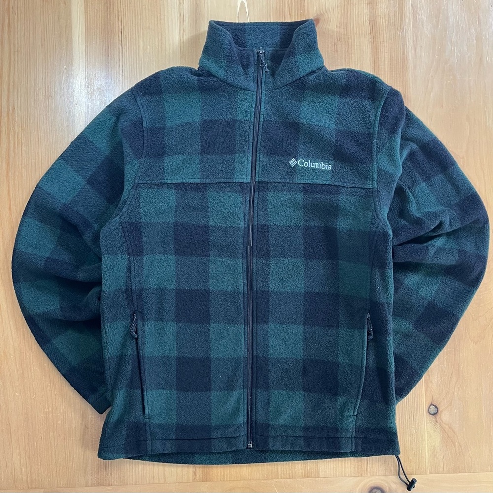Columbia Buffalo Plaid Fleece Zip Jacket Green Black M